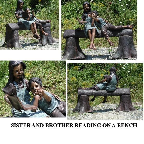 Sister And Brother Reading On A Bench Garden Statuary